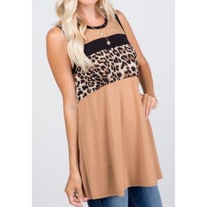 P & Rose boutique color block Leo print tank top